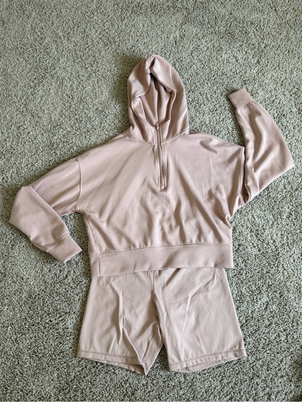 Manifest Offline Cropped Hoodie & Short Set - Blush Pink